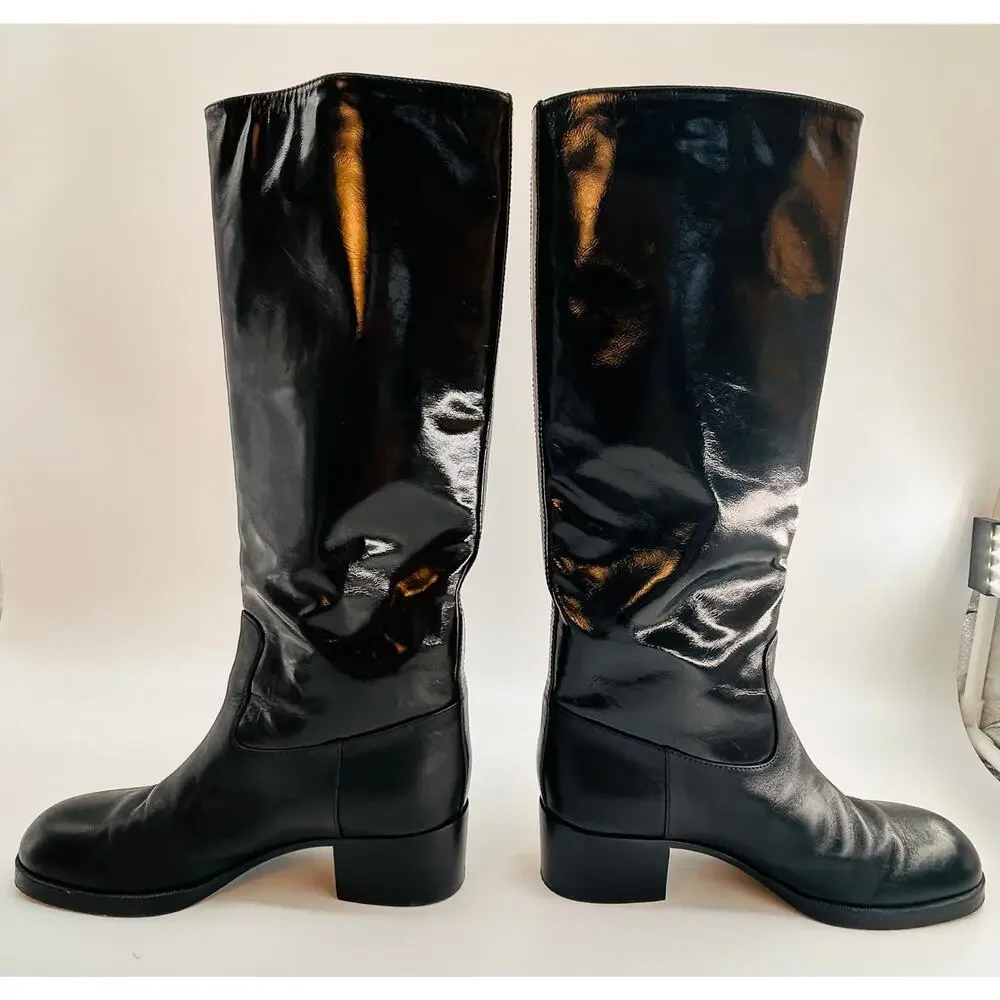 Chanel CC Black‎ Patent Leather Riding Boots EU 35 US 5